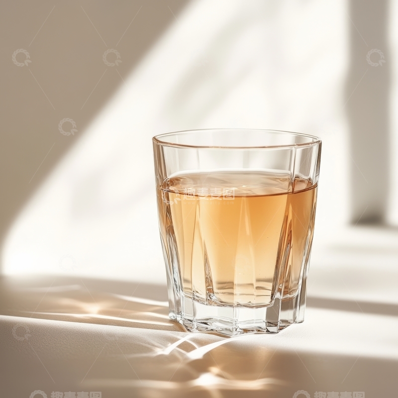 高清大图下载【趣麦麦图】阳光下的透明玻璃杯饮品