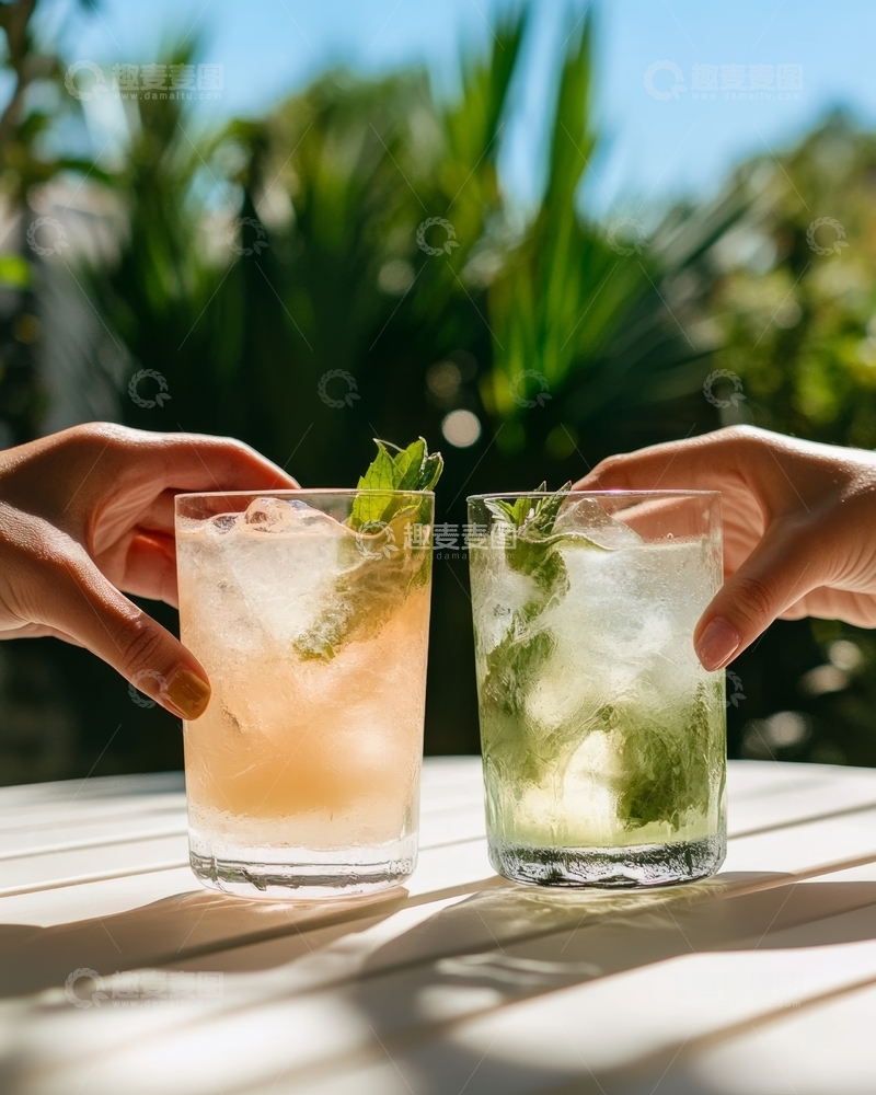 高清大图下载【趣麦麦图】双手托举两杯清凉饮品