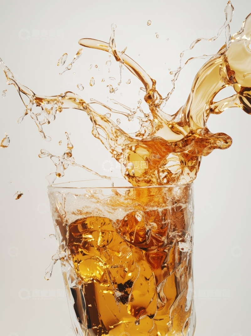 高清大图下载【趣麦麦图】茶水飞溅，玻璃杯中的动态瞬间