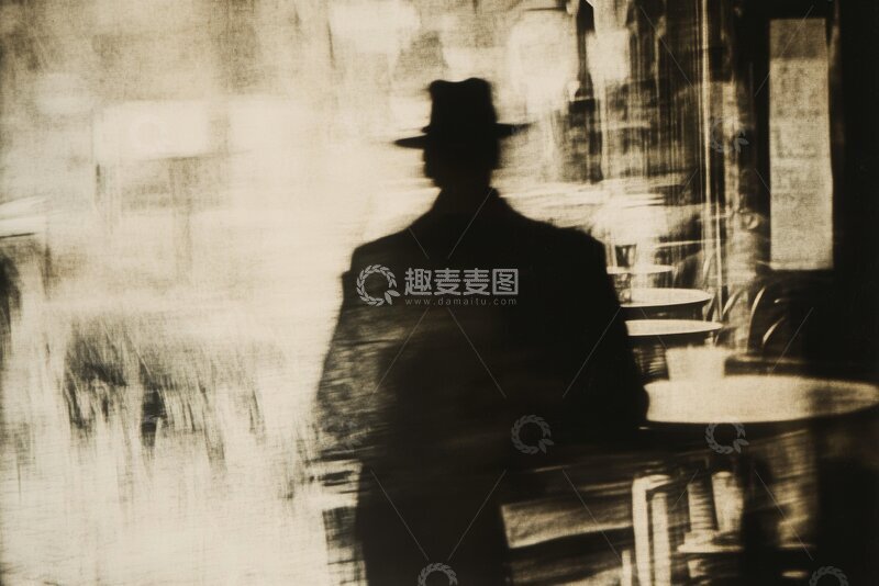 高清大图下载【趣麦麦图】咖啡馆窗前的剪影人物