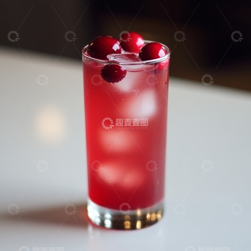 高清大图下载【趣麦麦图】高脚杯中的红色饮品，点缀着几颗蔓越莓