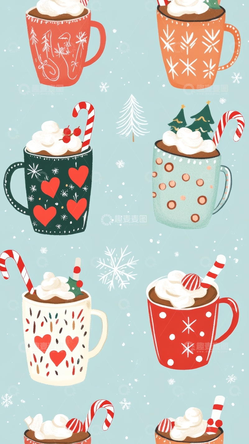 高清大图下载【趣麦麦图】热巧克力杯与节日装饰