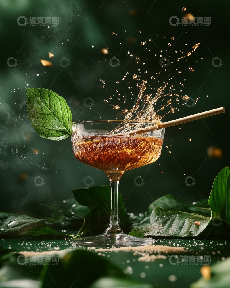高清大图下载【趣麦麦图】鸡尾酒杯中的液体飞溅瞬间