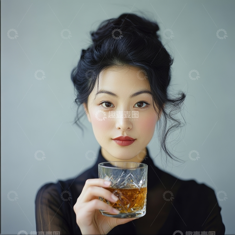 高清大图下载【趣麦麦图】手持酒杯的优雅女性