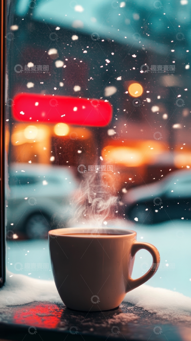 高清大图下载【趣麦麦图】雪夜窗边的热饮