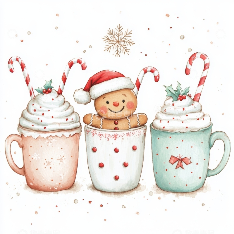 高清大图下载【趣麦麦图】圣诞姜饼人与热饮杯