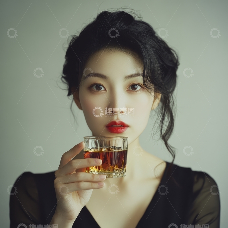 高清大图下载【趣麦麦图】手持酒杯的优雅女性