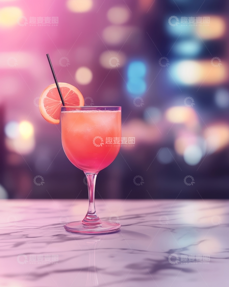 高清大图下载【趣麦麦图】橙色鸡尾酒在夜晚灯光下的特写