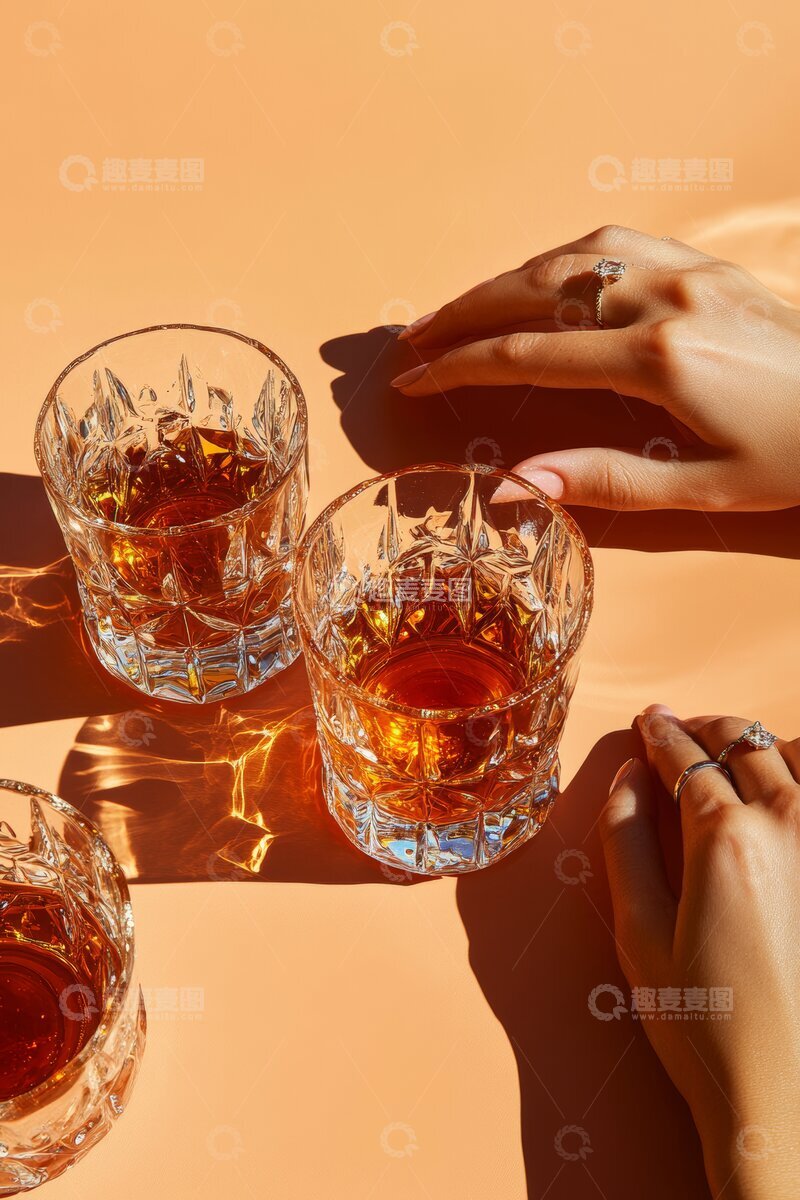 高清大图下载【趣麦麦图】手握酒杯，光影交错的温馨时刻