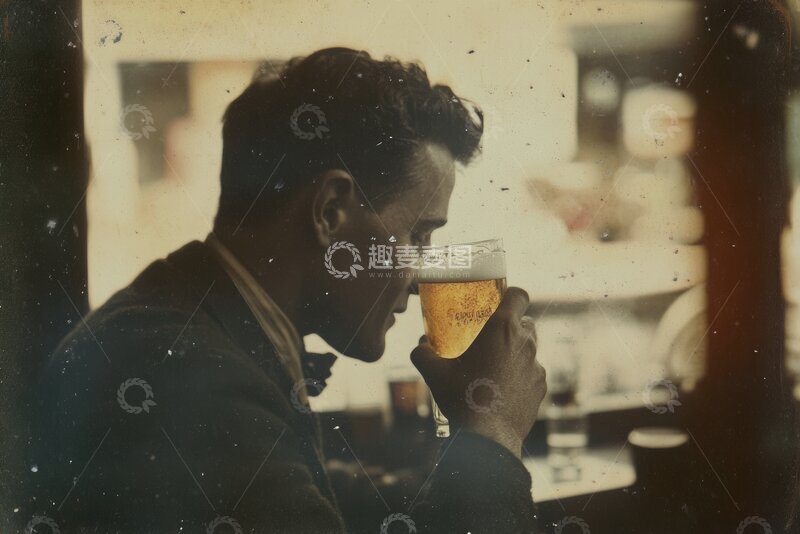 高清大图下载【趣麦麦图】男子在酒吧轻啜啤酒