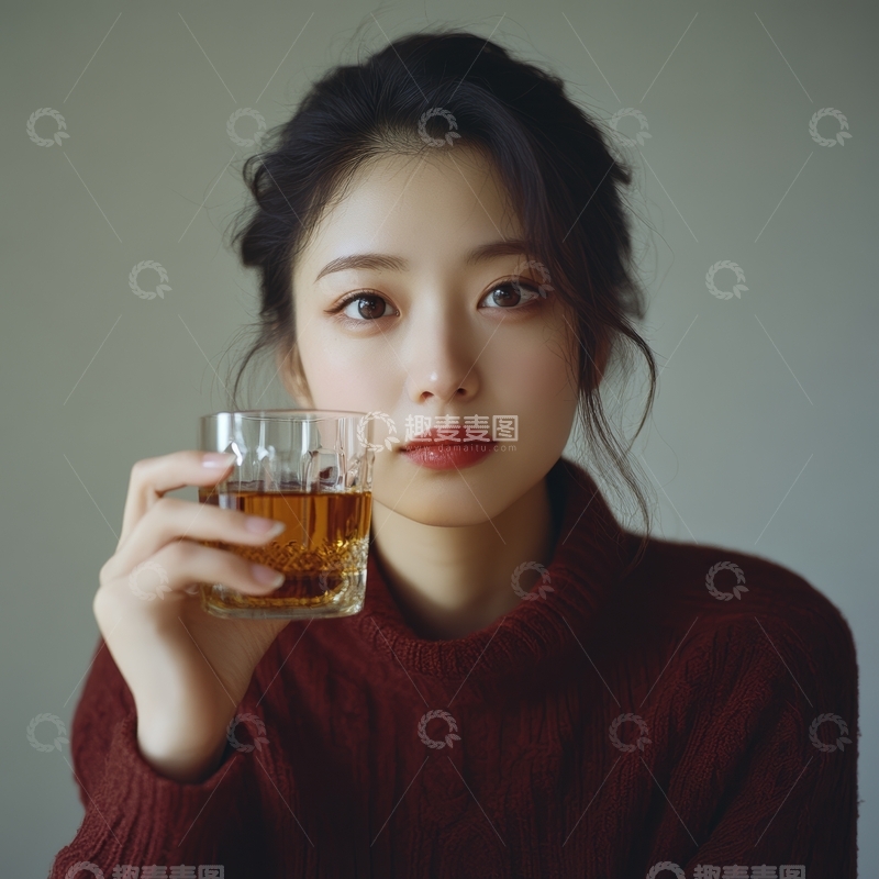 高清大图下载【趣麦麦图】-女子手持透明杯，内含饮品