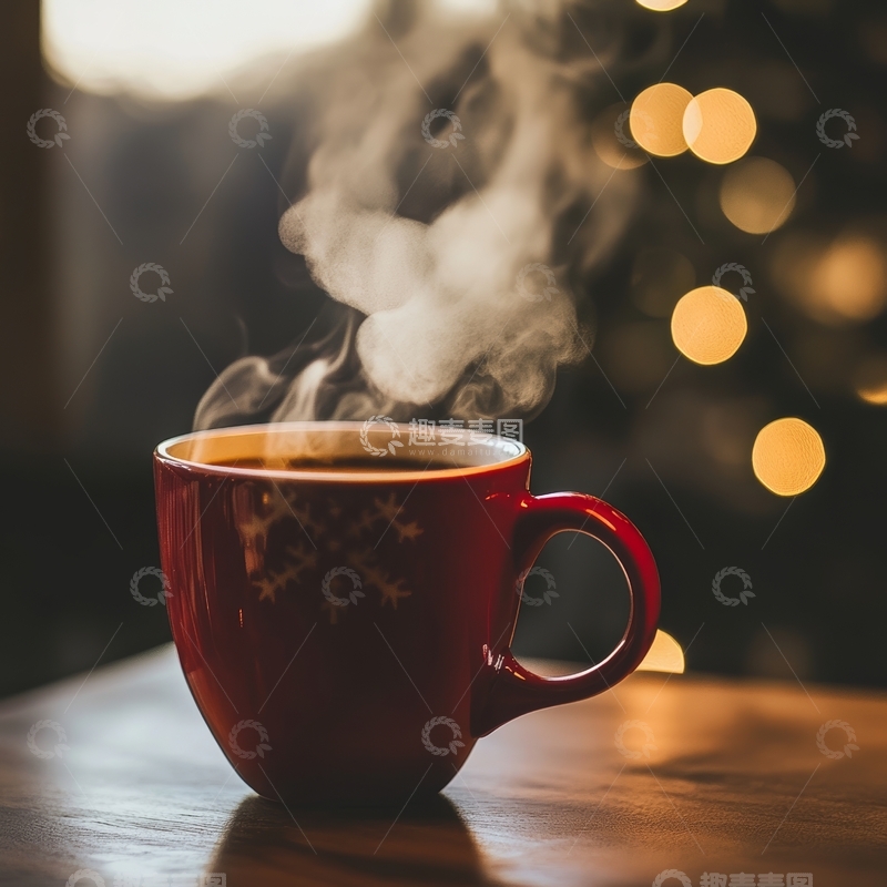 高清大图下载【趣麦麦图】热气腾腾的红色杯子中的饮品