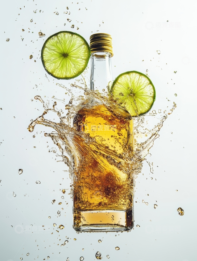 高清大图下载【趣麦麦图】柠檬与酒瓶的动感瞬间