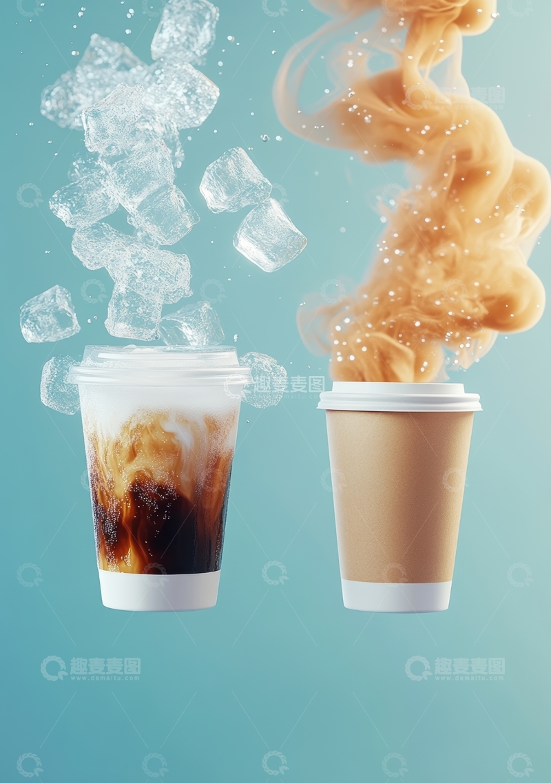 高清大图下载【趣麦麦图】冰咖啡与热咖啡对比
