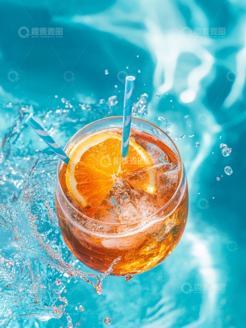 高清大图下载【趣麦麦图】橙片冰饮在水花中的瞬间
