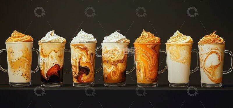 高清大图下载【趣麦麦图】七杯色彩斑斓的咖啡饮品