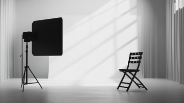 摄影棚内椅子与灯光设备