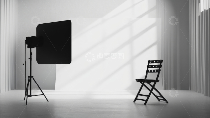 高清大图下载【趣麦麦图】摄影棚内椅子与灯光设备