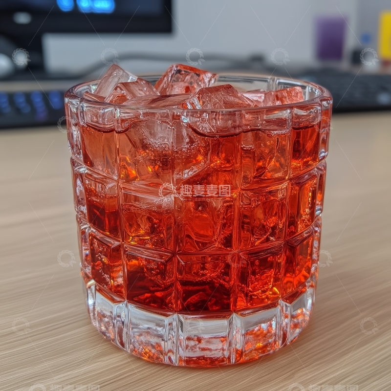 高清大图下载【趣麦麦图】冰块与红色饮品的特写