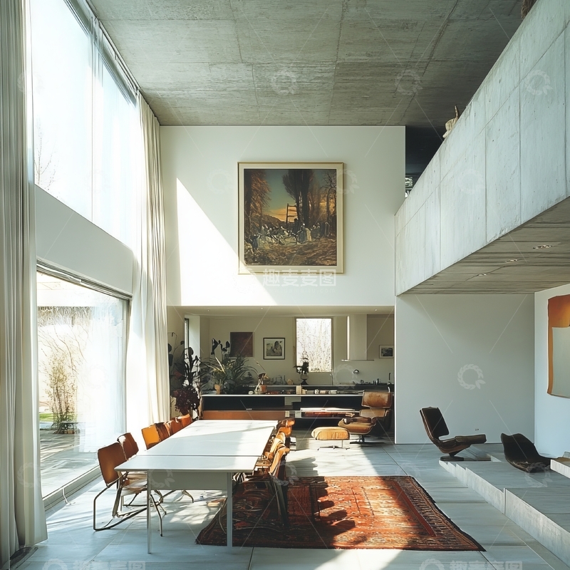 高清大图下载【趣麦麦图】现代简约客厅与开放式厨房设计