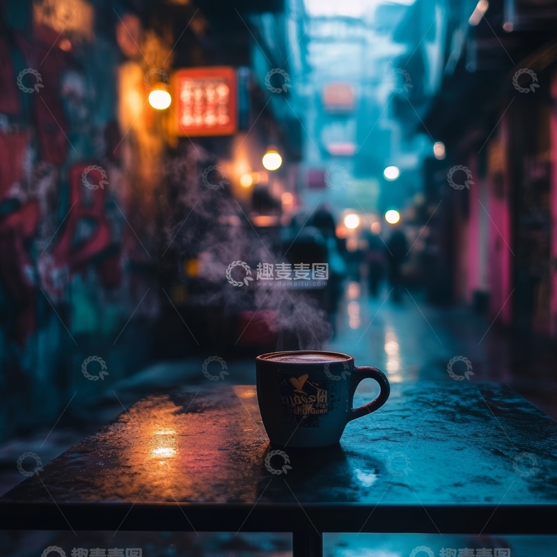 高清大图下载【趣麦麦图】雨夜街巷中的热饮