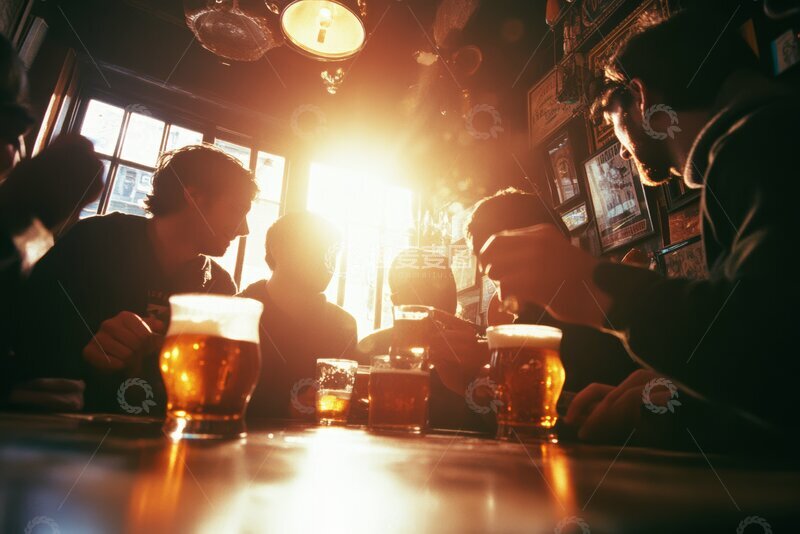 高清大图下载【趣麦麦图】酒吧内朋友聚会，共享啤酒时光