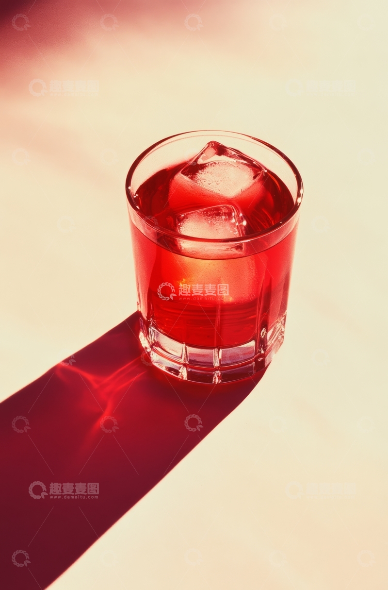 高清大图下载【趣麦麦图】红色饮品与冰块的光影效果