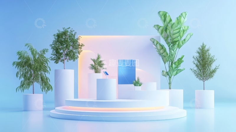 高清大图下载【趣麦麦图】简约现代舞台设计，绿植环绕