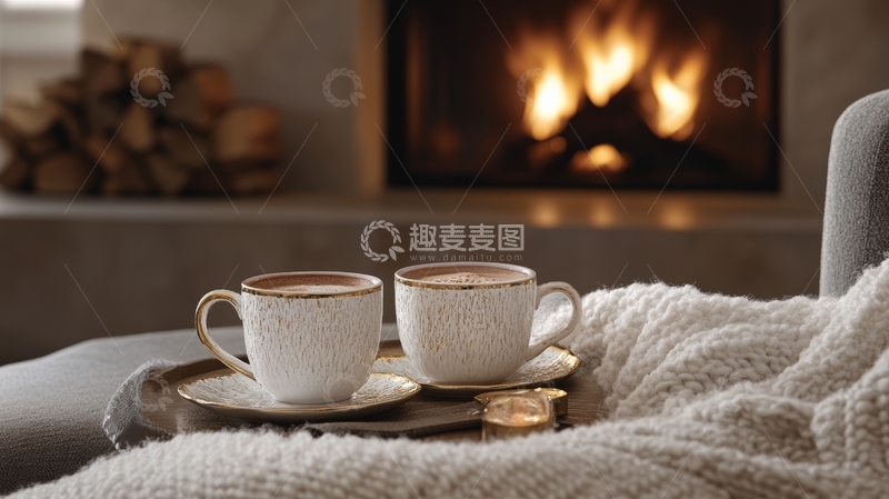 高清大图下载【趣麦麦图】壁炉旁的温馨咖啡时光