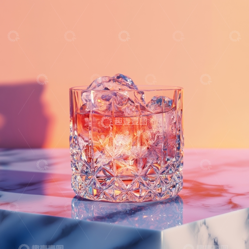 高清大图下载【趣麦麦图】冰块与饮品在彩色背景下的静物