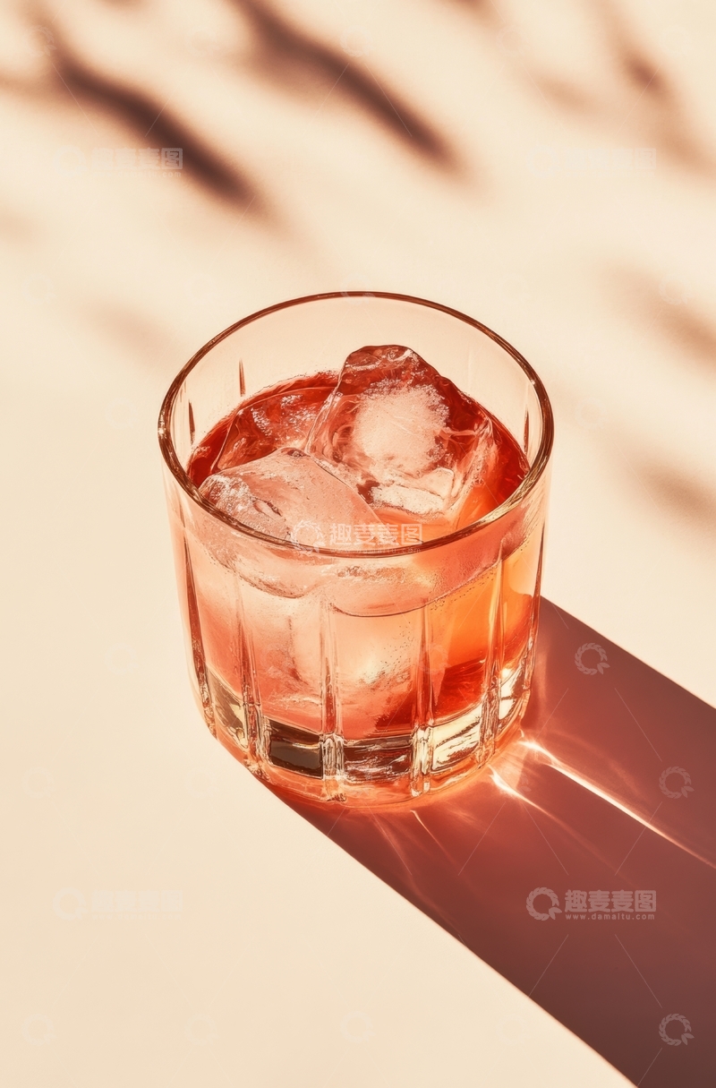 高清大图下载【趣麦麦图】冰块与橙色饮品在光影下的静物