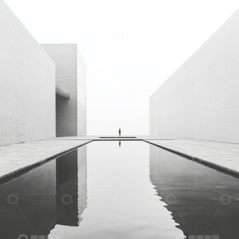 高清大图下载【趣麦麦图】黑白建筑间的水镜倒影