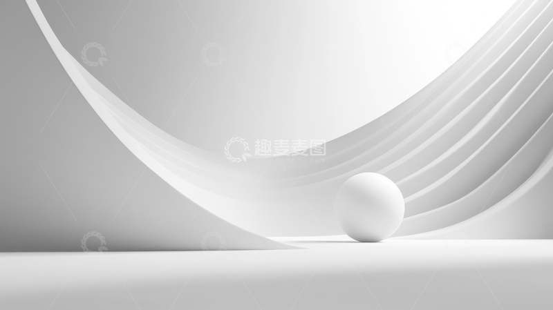 高清大图下载【趣麦麦图】白色球体与曲线结构的极简艺术