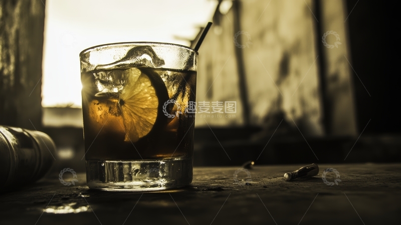 高清大图下载【趣麦麦图】冰镇柠檬饮品在昏暗光线中