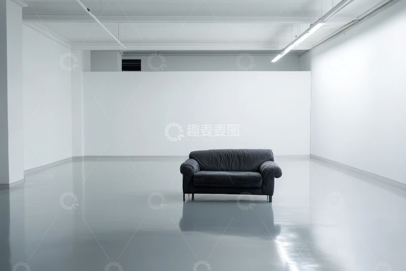 高清大图下载【趣麦麦图】空旷房间中的黑色沙发
