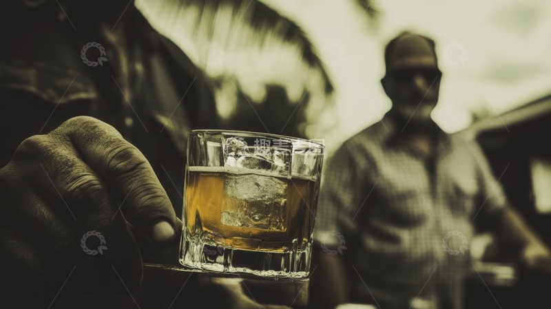 高清大图下载【趣麦麦图】手持威士忌杯，背景模糊人物
