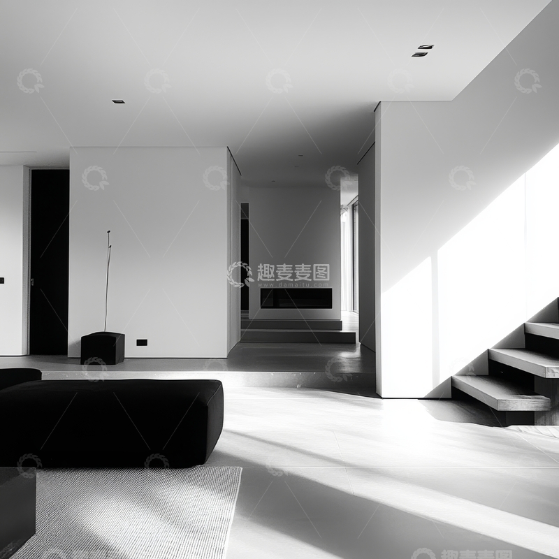 高清大图下载【趣麦麦图】现代简约室内设计，阳光洒落的客厅