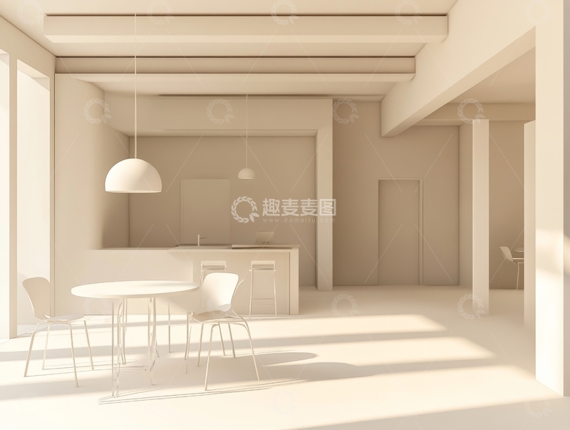 高清大图下载【趣麦麦图】现代简约室内设计，明亮宽敞的客厅与餐厅