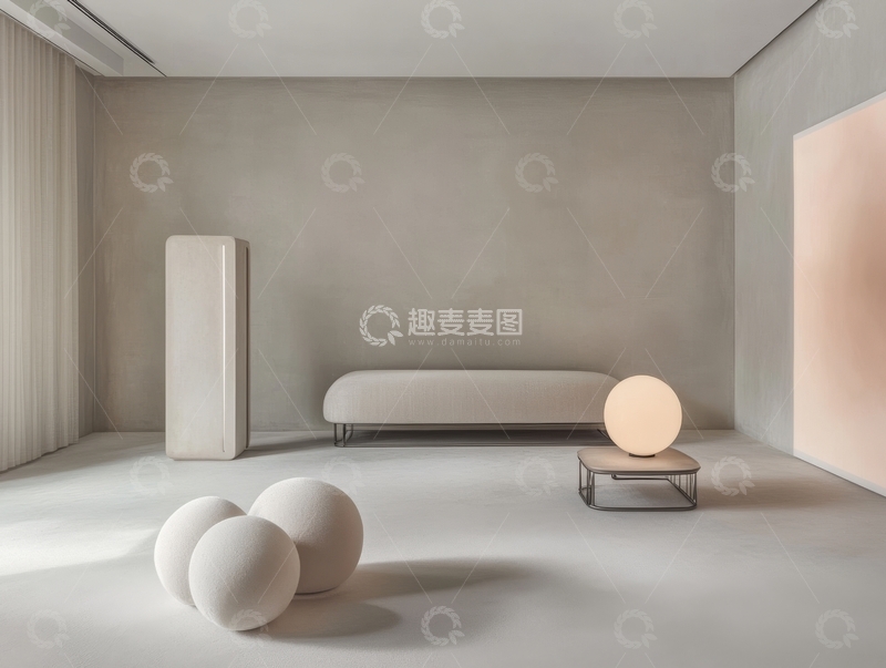 高清大图下载【趣麦麦图】简约室内设计，球形装饰与柔和灯光