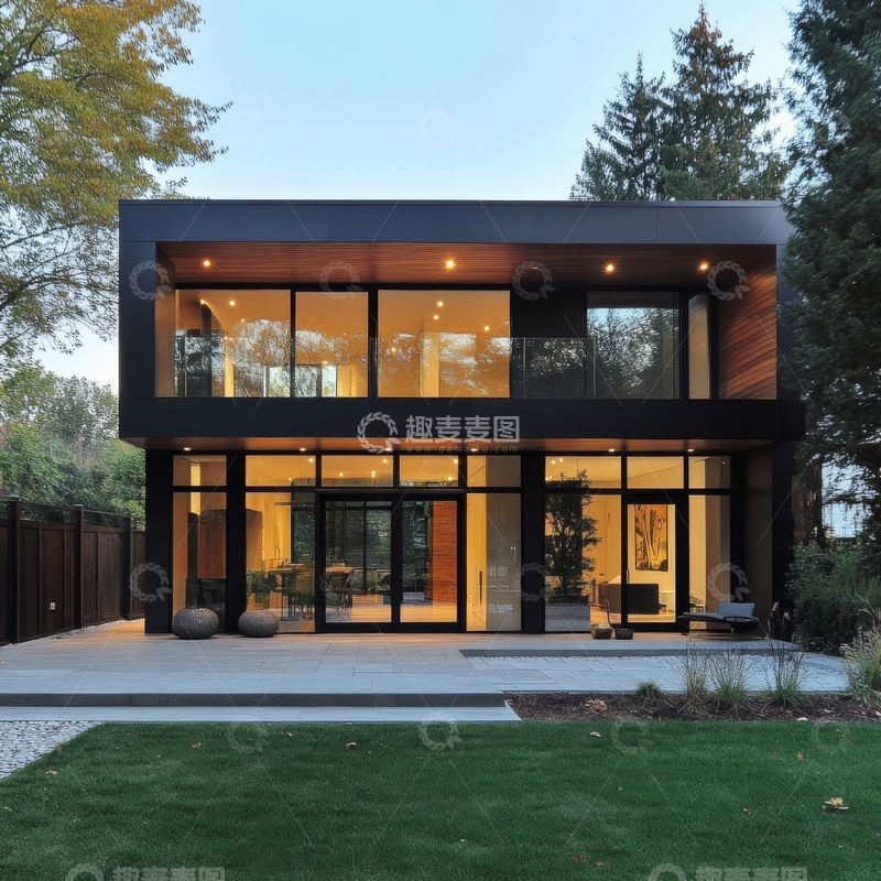 高清大图下载【趣麦麦图】现代简约双层住宅夜景