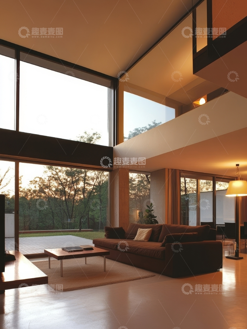 高清大图下载【趣麦麦图】现代客厅与落地窗景观