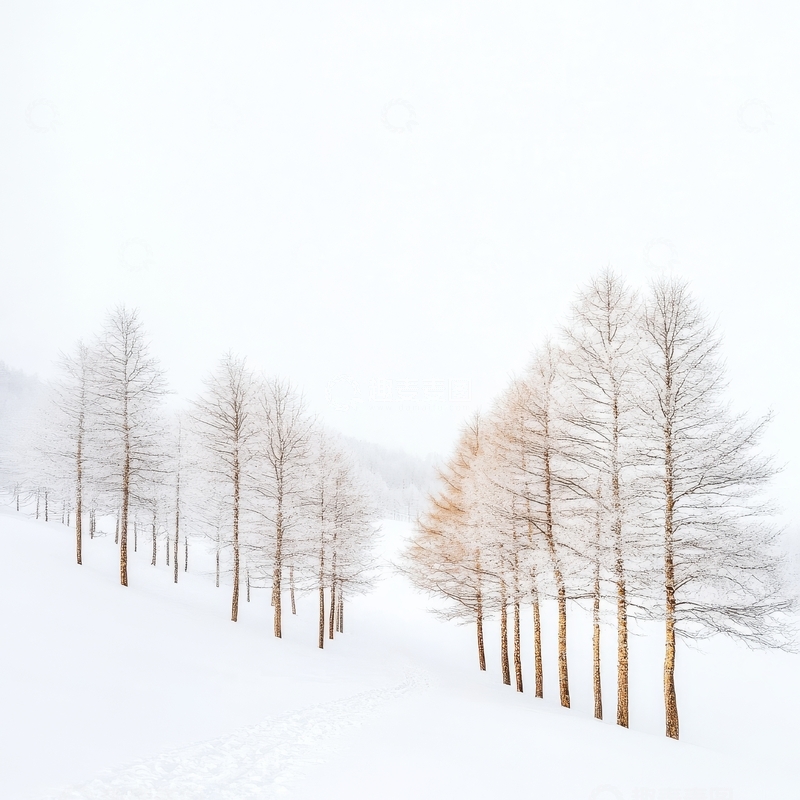 高清大图下载【趣麦麦图】雪地中的两排树木