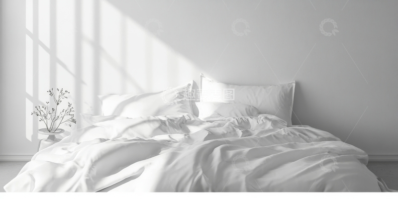 高清大图下载【趣麦麦图】简约卧室，阳光透过窗户洒在床上