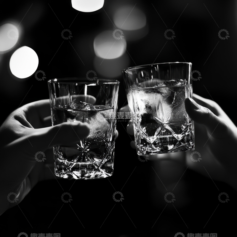 高清大图下载【趣麦麦图】双手举杯，冰块碰撞瞬间