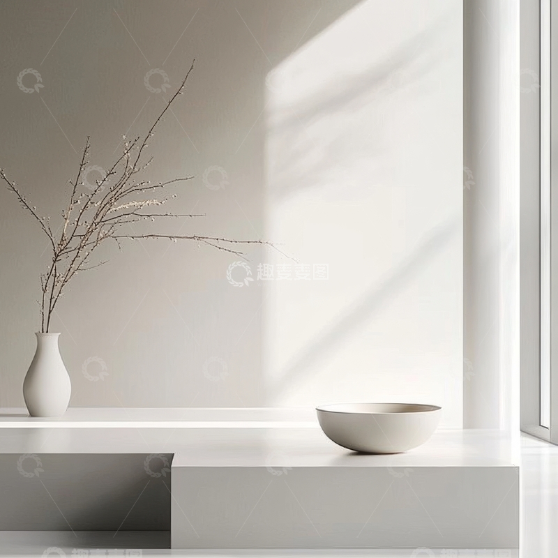 高清大图下载【趣麦麦图】简约室内装饰：花瓶与碗的静谧组合