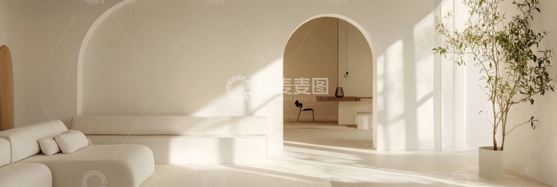 高清大图下载【趣麦麦图】简约室内设计，阳光透过拱门洒落