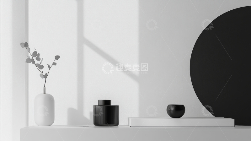 高清大图下载【趣麦麦图】简约室内装饰，黑白对比静物摆设