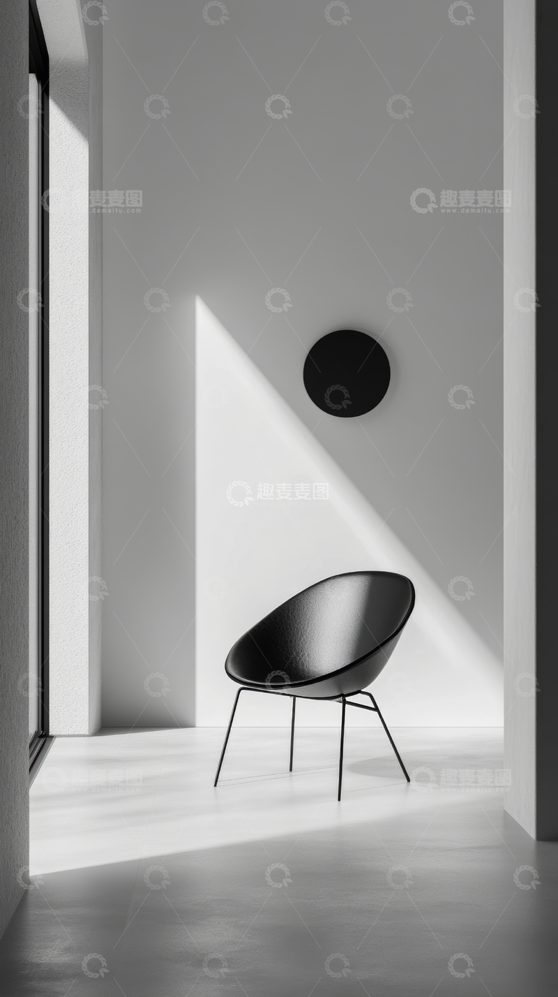 高清大图下载【趣麦麦图】简约室内设计，黑色椅子与光影
