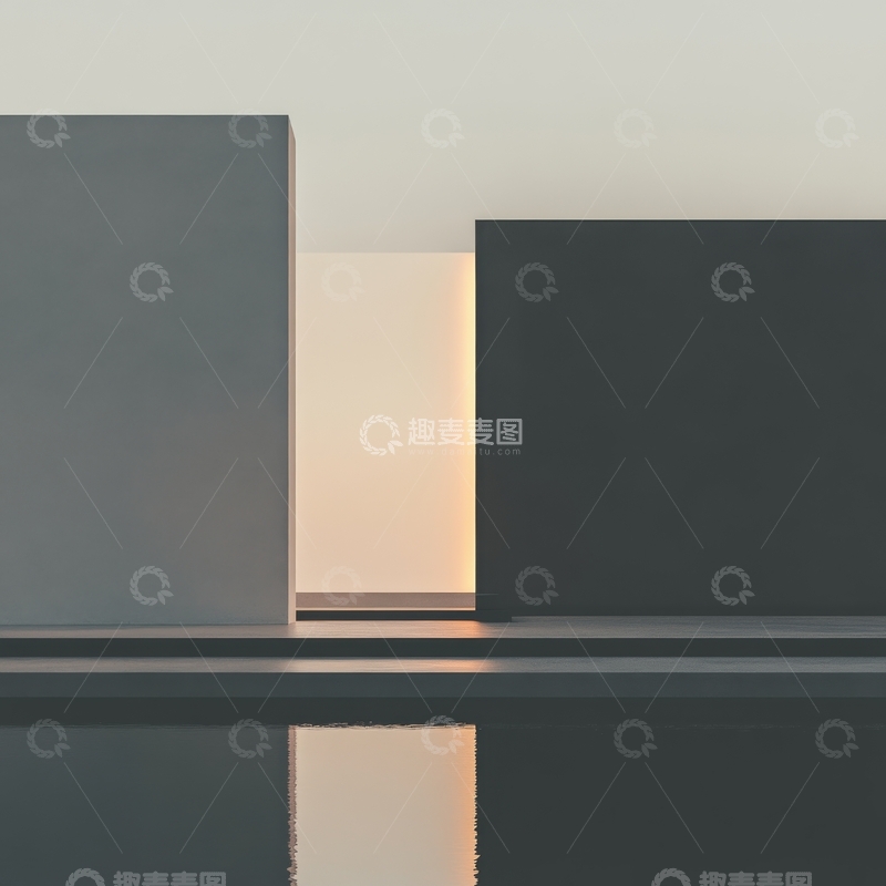 高清大图下载【趣麦麦图】日落时分的几何建筑剪影