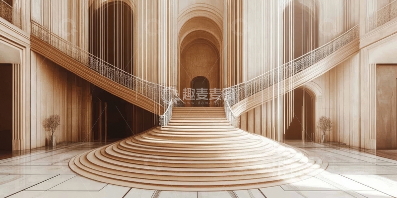 高清大图下载【趣麦麦图】对称双楼梯的宏伟建筑内部